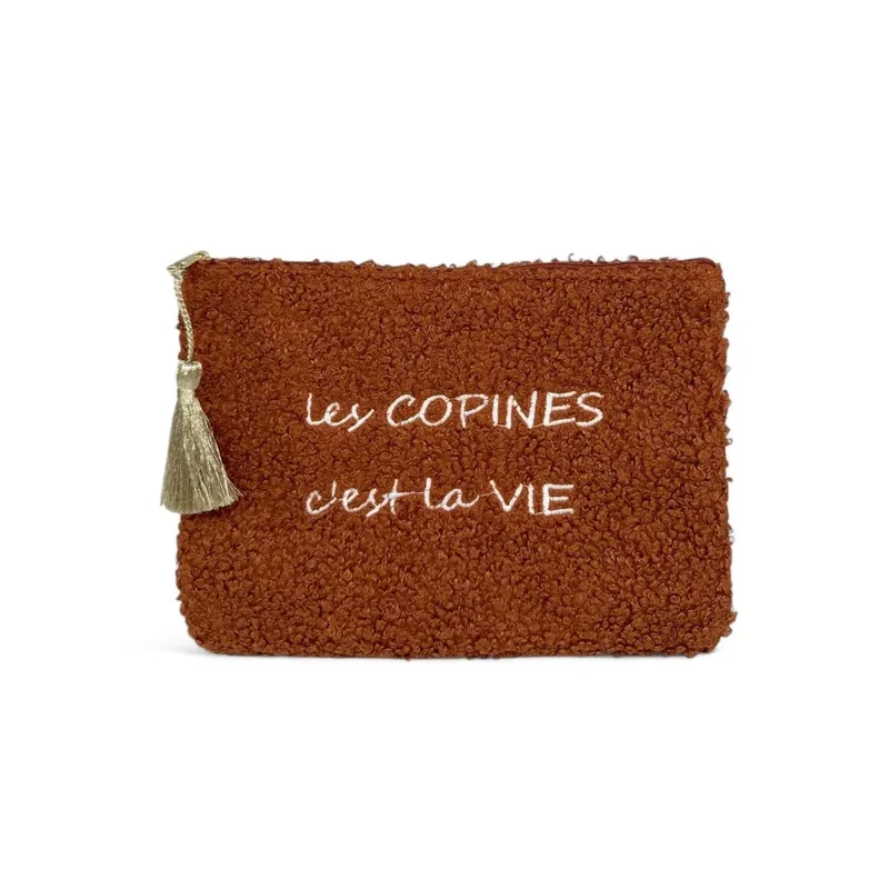 Trousse pochette en peluche PILOU COP'S Châtaigne