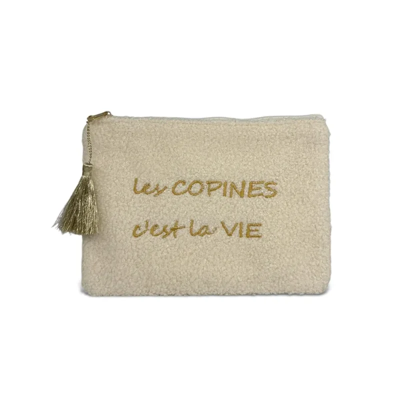 Trousse pochette en peluche PILOU COP'S Beige crème