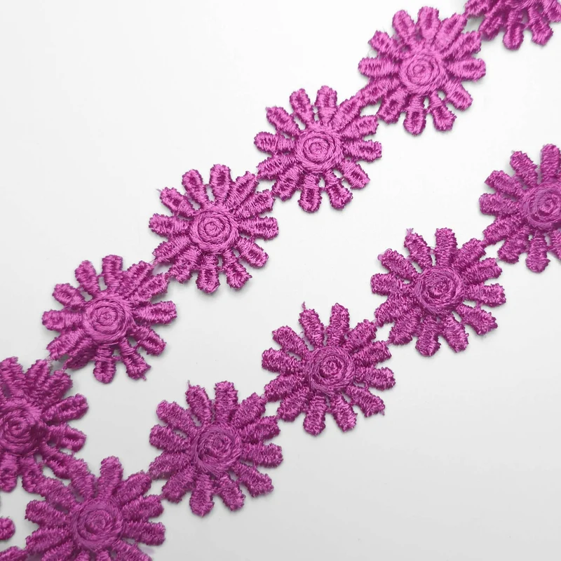 Galon floral brodé | 25 mm | Fuchsia