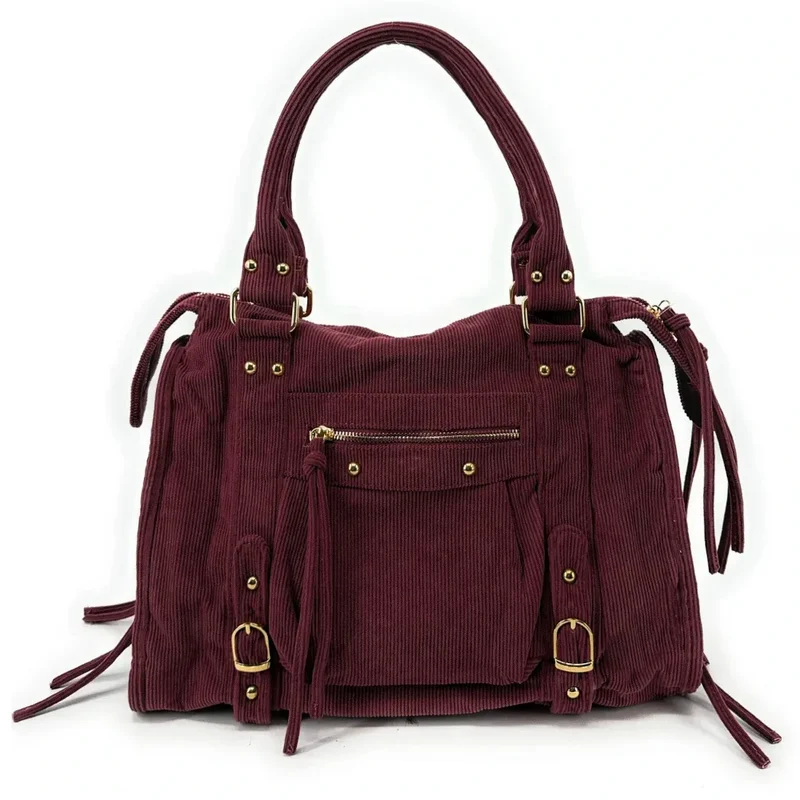 Sac à main en velours côtelé VELVET STORM Rouge bordeaux