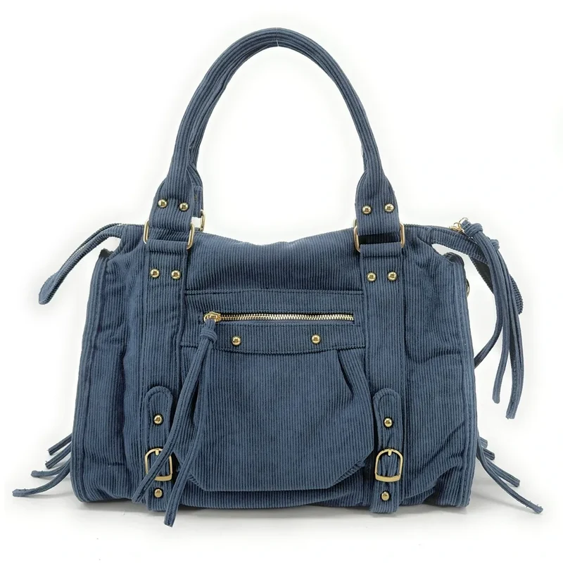Sac à main en velours côtelé VELVET STORM Bleu denim