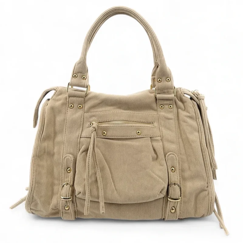 Sac à main en velours côtelé VELVET STORM Beige crème