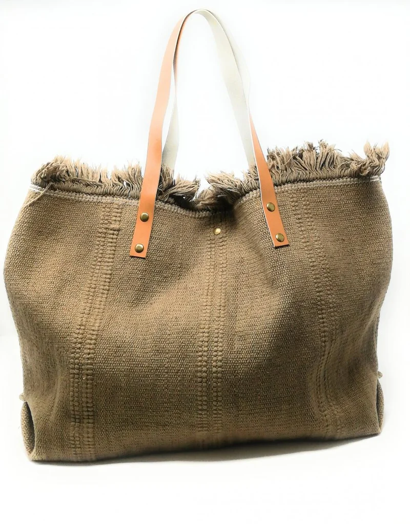 Sac de plage cabas en tissu IBIZA Taupe foncé