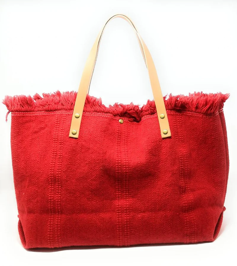 Sac de plage cabas en tissu IBIZA Rouge fraise