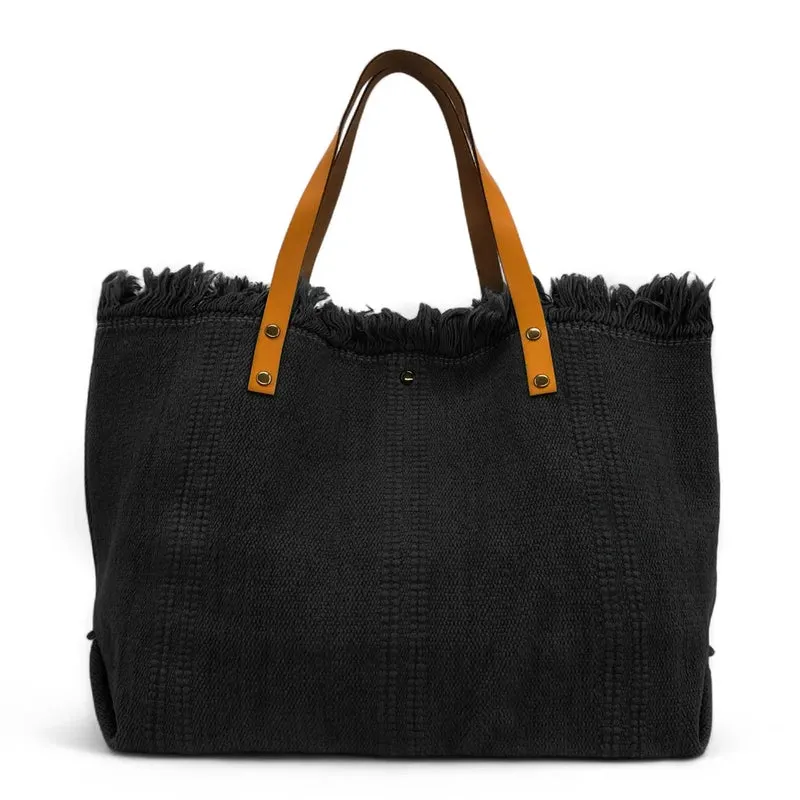 Sac de plage cabas en tissu IBIZA Noir