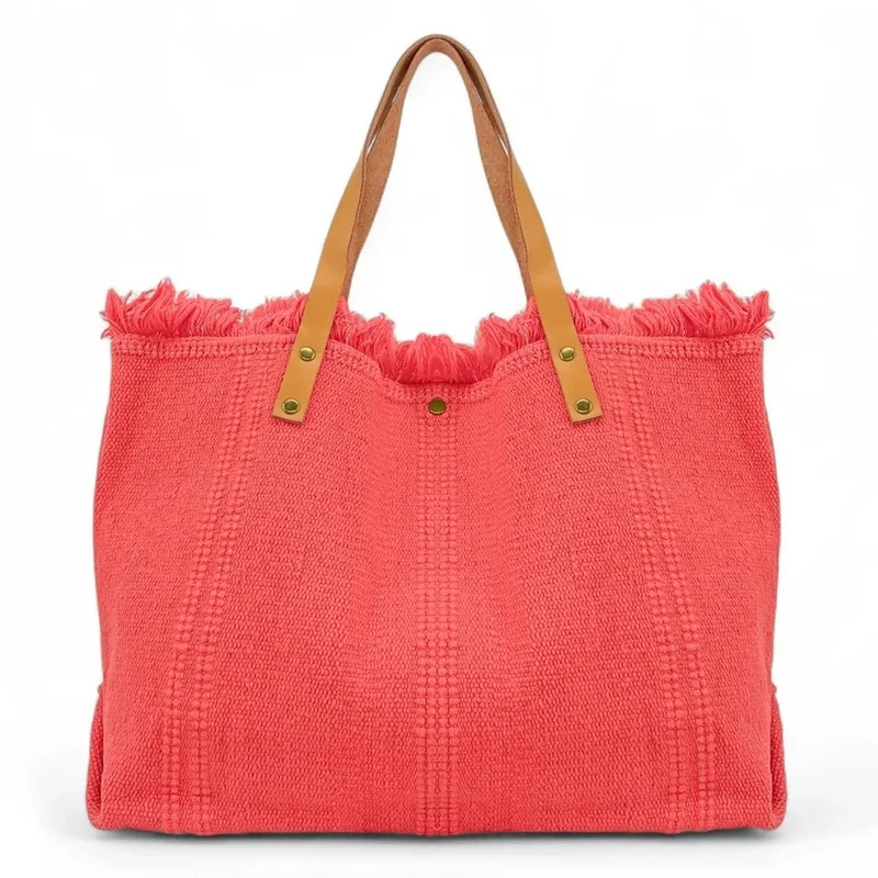 Sac de plage cabas en tissu IBIZA Rose corail