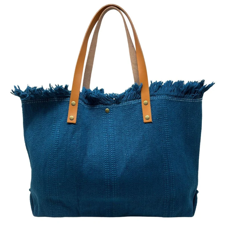 Sac de plage cabas en tissu IBIZA Bleu paon