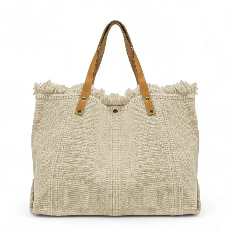 Sac de plage cabas en tissu IBIZA Beige crème