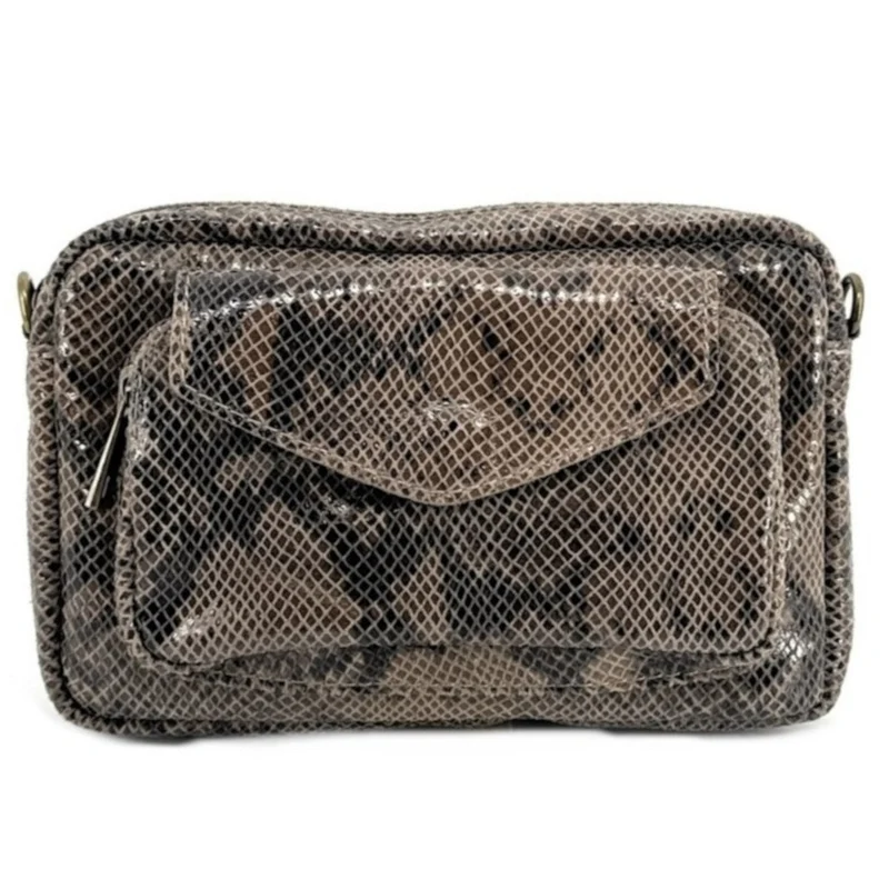 Sac à main trotteur en cuir embossé verni OURASI Taupe