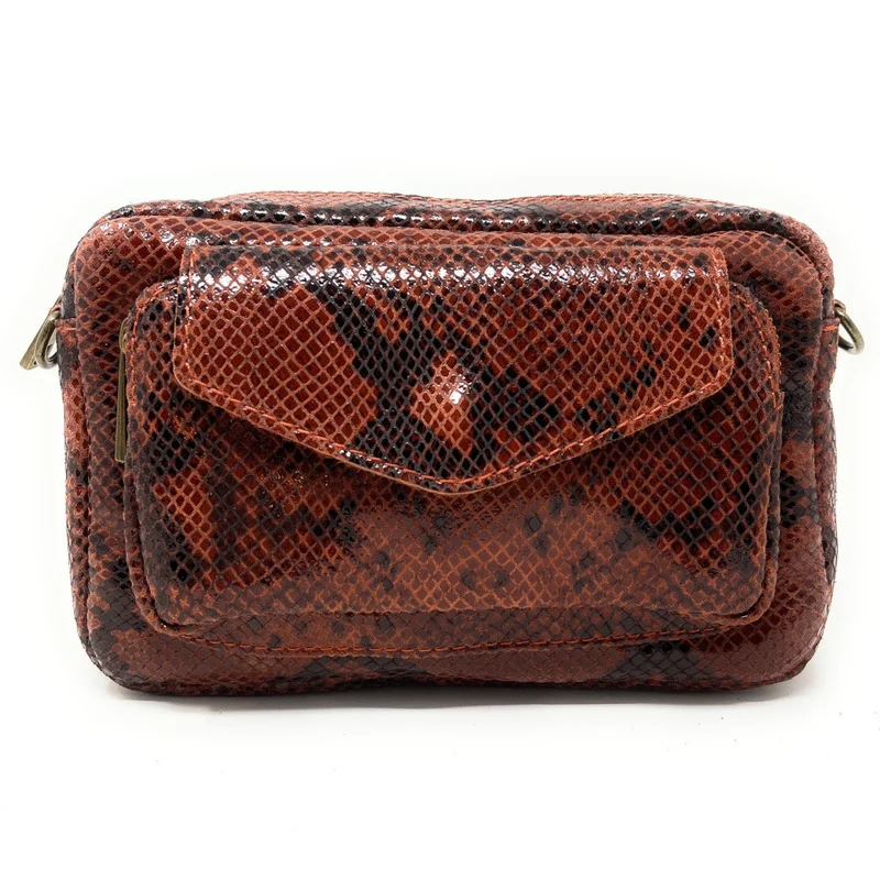 Sac trotteur en cuir embossé verni OURASI Serpent terracotta
