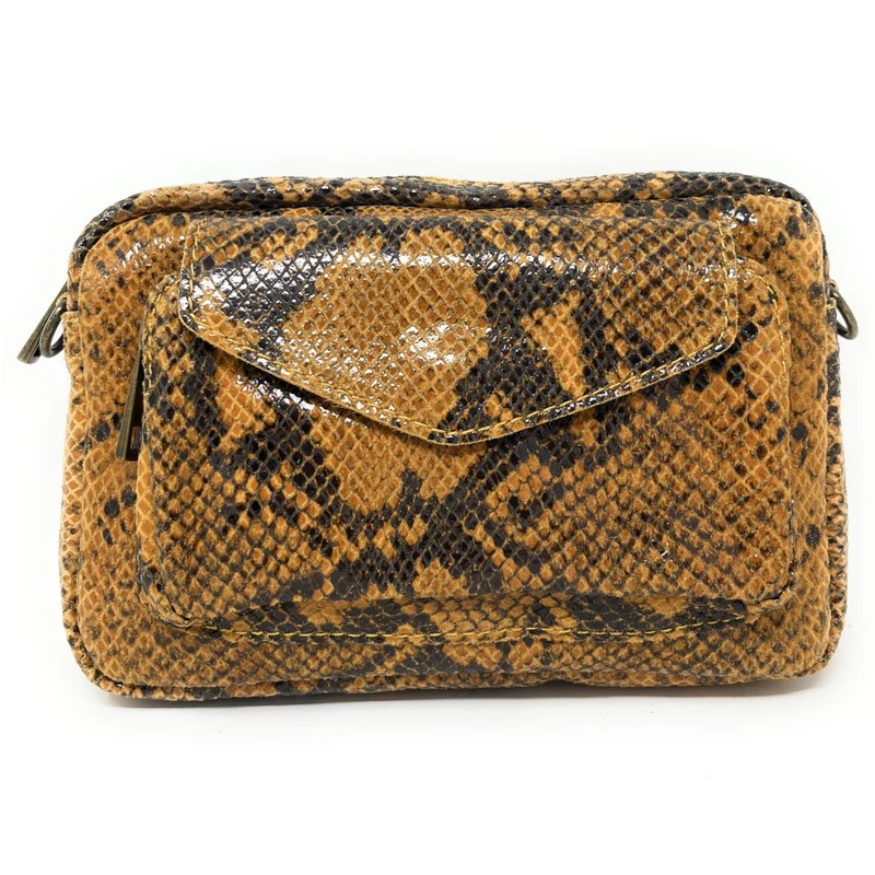 Sac à main trotteur en cuir embossé verni OURASI Serpent savane