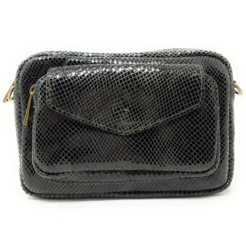 Sac à main trotteur en cuir embossé verni OURASI Kaki