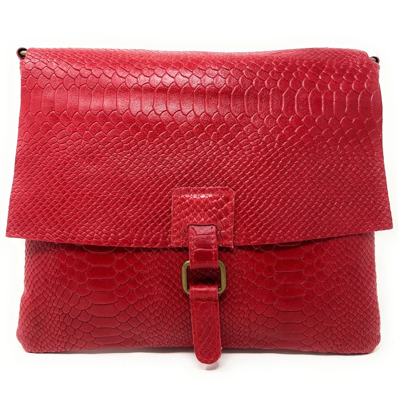 Sac à main en cuir italien façon serpent COQUETTE E.L. Rouge garance