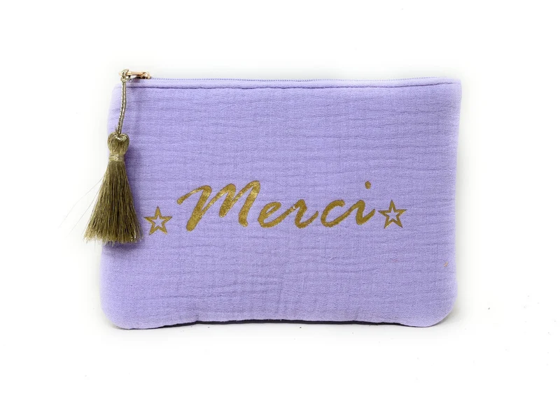 Trousse pochette en gaze de coton COCOON Merci Lilas
