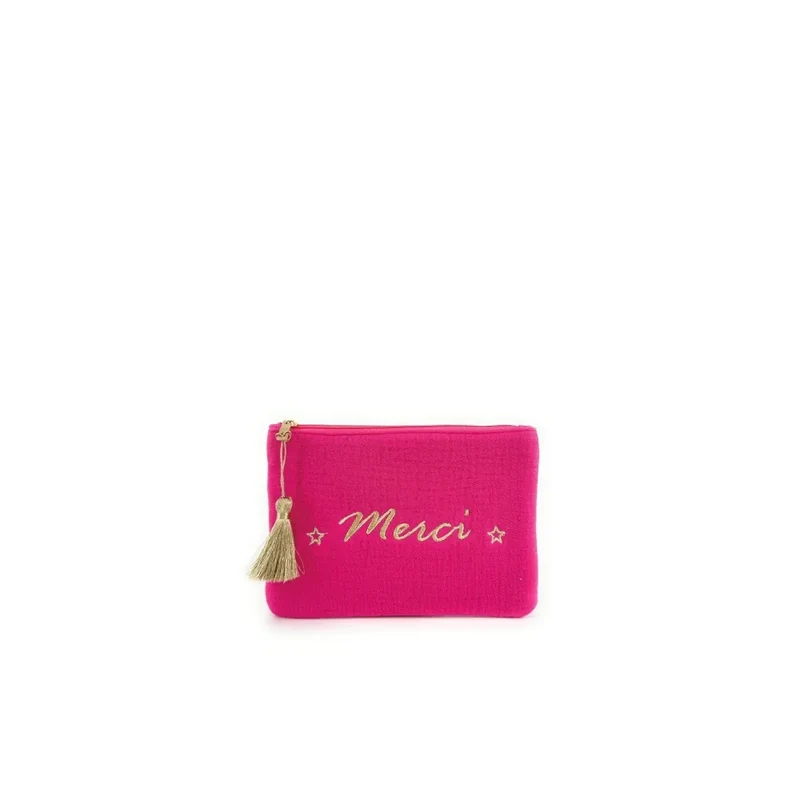 Trousse pochette en gaze de coton COCOON Merci Rose fuchsia