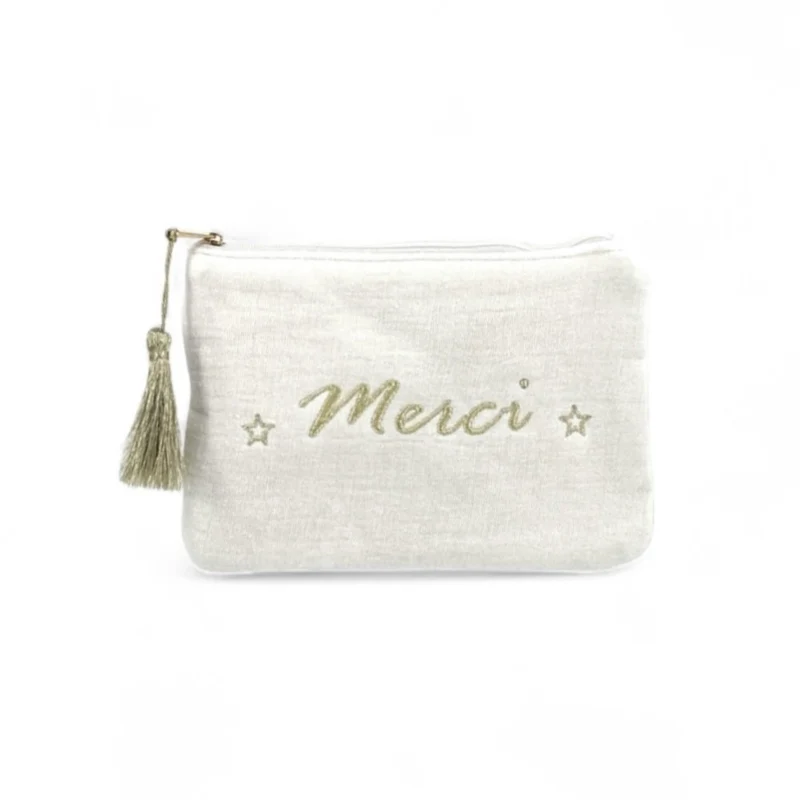 Trousse pochette en gaze de coton COCOON Merci Blanc