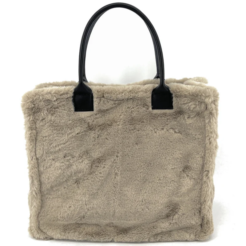 Sac cabas en fausse fourrure et cuir PILLOW Gris taupe clair