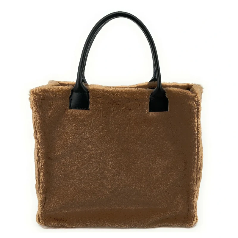 Sac cabas en fausse fourrure et cuir PILLOW Camel foncé