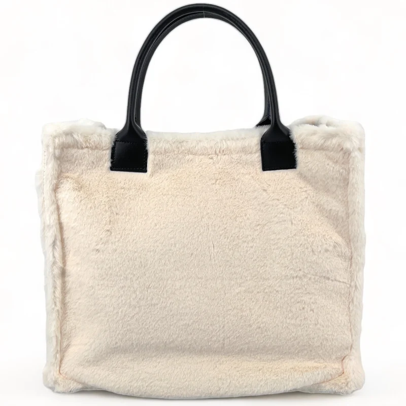 Sac cabas en fausse fourrure et cuir PILLOW Ecru