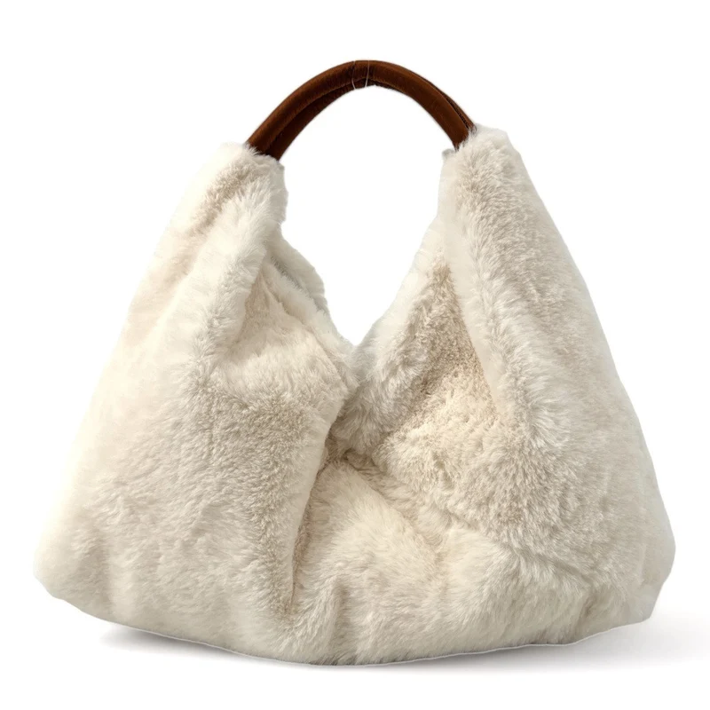 Sac hobo en fausse fourrure et cuir LITTLE FLUFFY Ecru