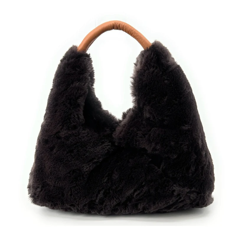 Sac hobo en fausse fourrure et cuir LITTLE FLUFFY Chocolat