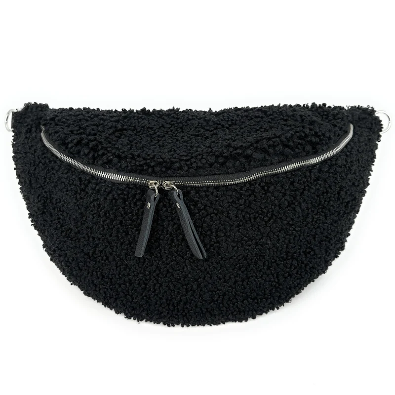 Sac banane géant en cuir et peluche LOU PILOU XXL Noir