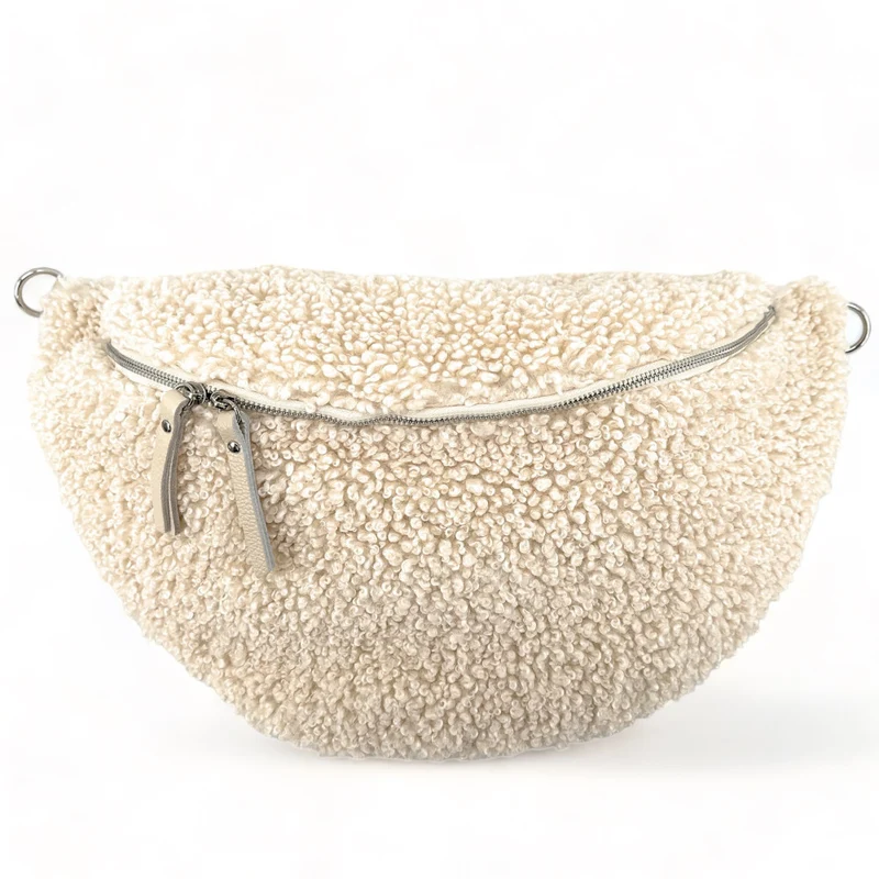 Sac banane géant en cuir et peluche LOU PILOU XXL Beige crème