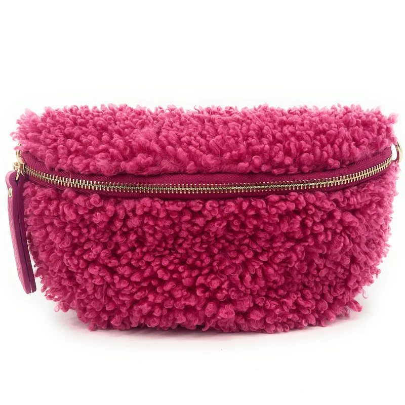 Sac banane en cuir et peluche LOU PILOU Framboise