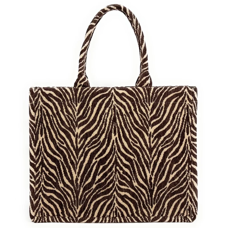 Grand sac cabas rigide en velours tissé ZEBRA Chocolat