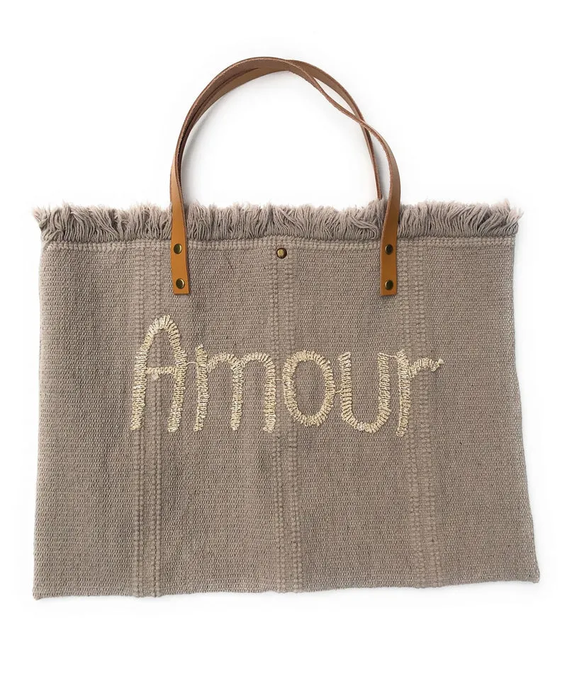 Sac de plage cabas en tissu AMOUR Beige crème