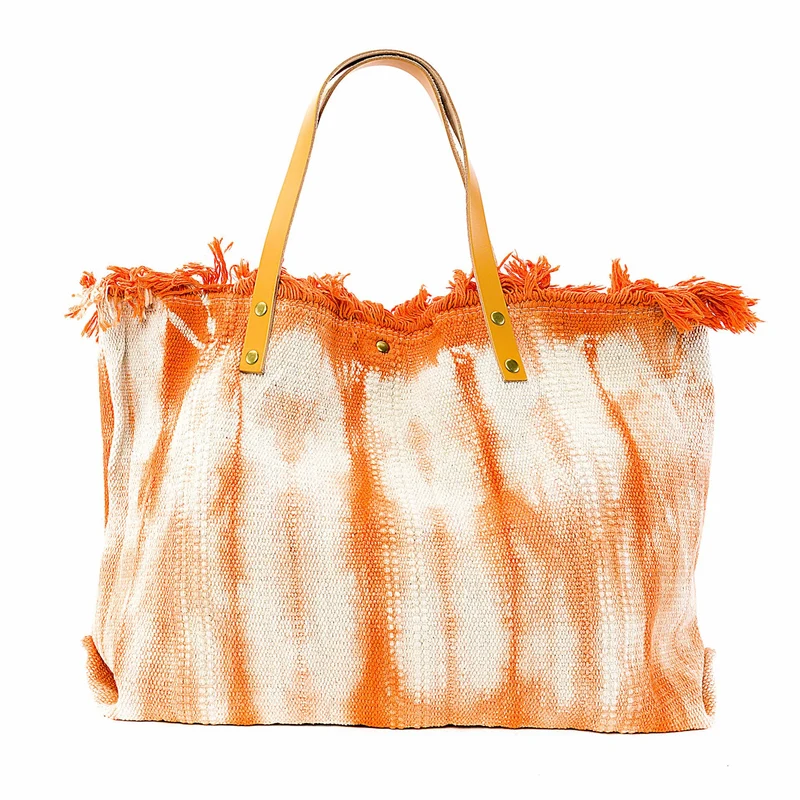 Sac de plage cabas en tissu BELIZE Orange patiné