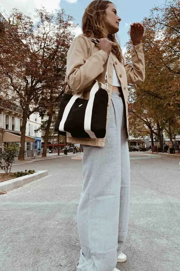 Mini sac cabas à bandoulière en coton bio noir - Louise