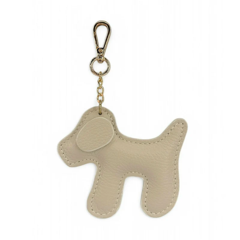 Porte-clés en cuir grainé WOUF Beige crème