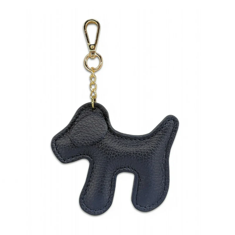 Porte-clés en cuir grainé WOUF Bleu marine