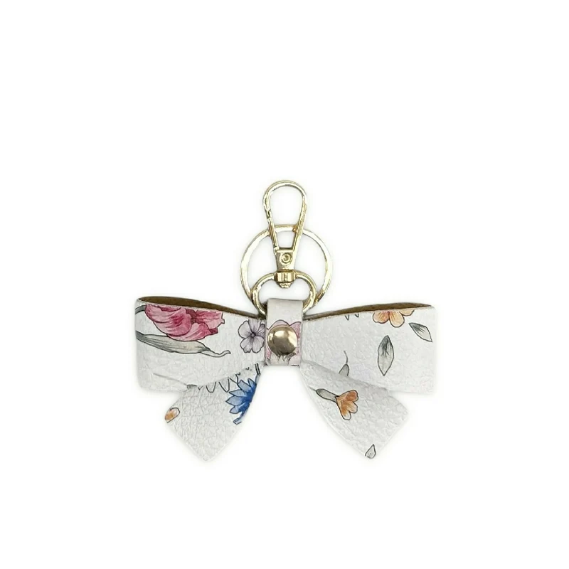 Porte-clés en cuir grainé FARFALA Flower blanc