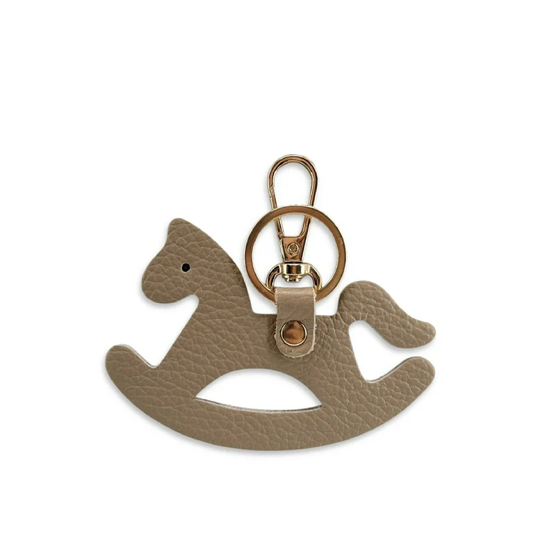 Porte-clés en cuir grainé ROCKY PONY Taupe
