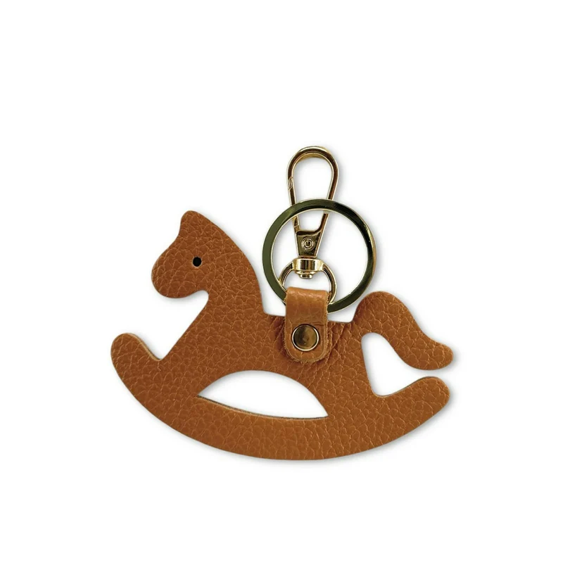 Porte-clés en cuir grainé ROCKY PONY Marron camel foncé