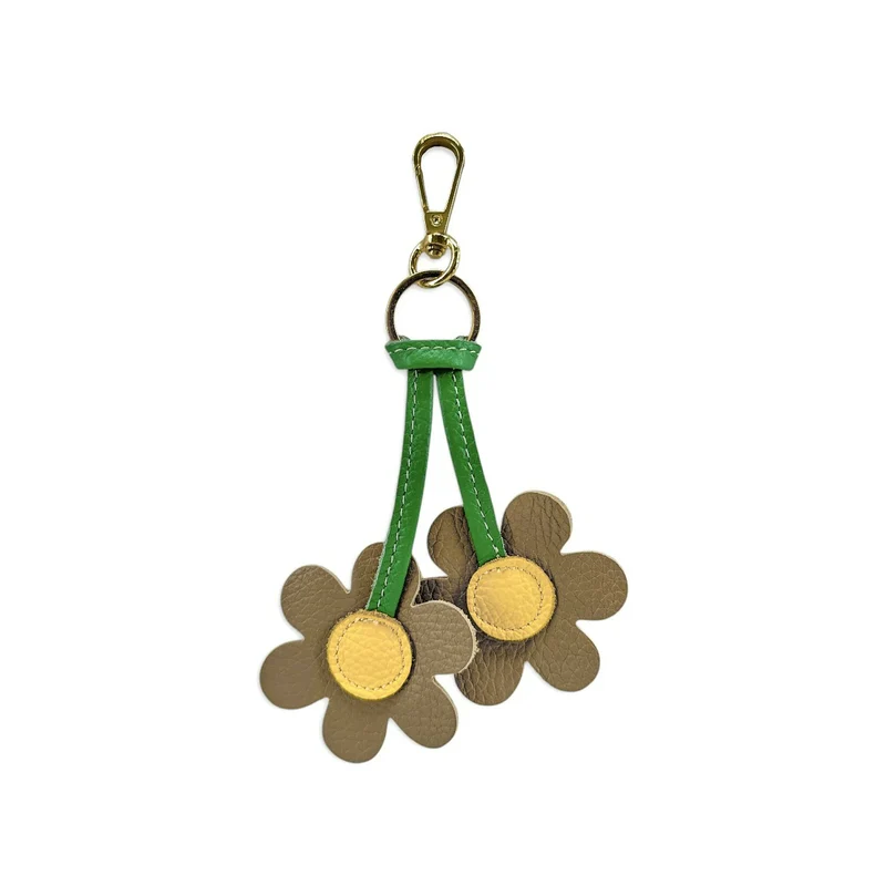 Porte-clés en cuir grainé FLOWA POWA Taupe foncé