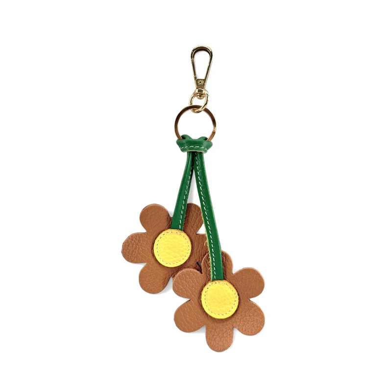 Porte-clés en cuir grainé FLOWA POWA Camel