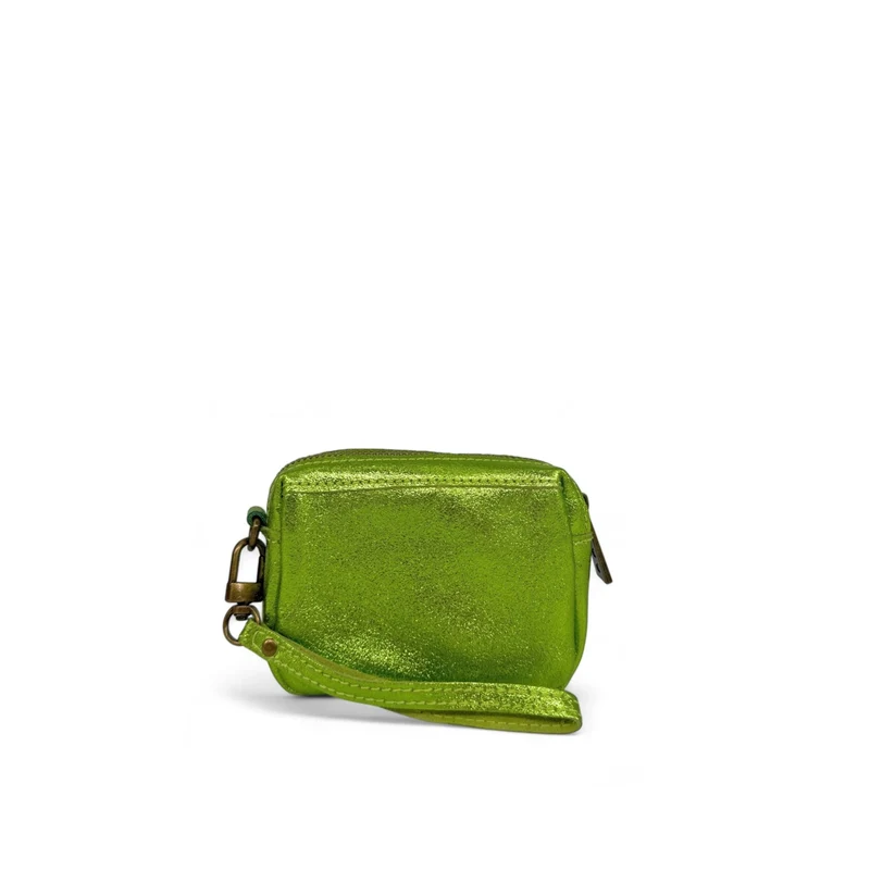 Porte-monnaie avec dragonne en cuir irisé CATCHY Vert anis irisé