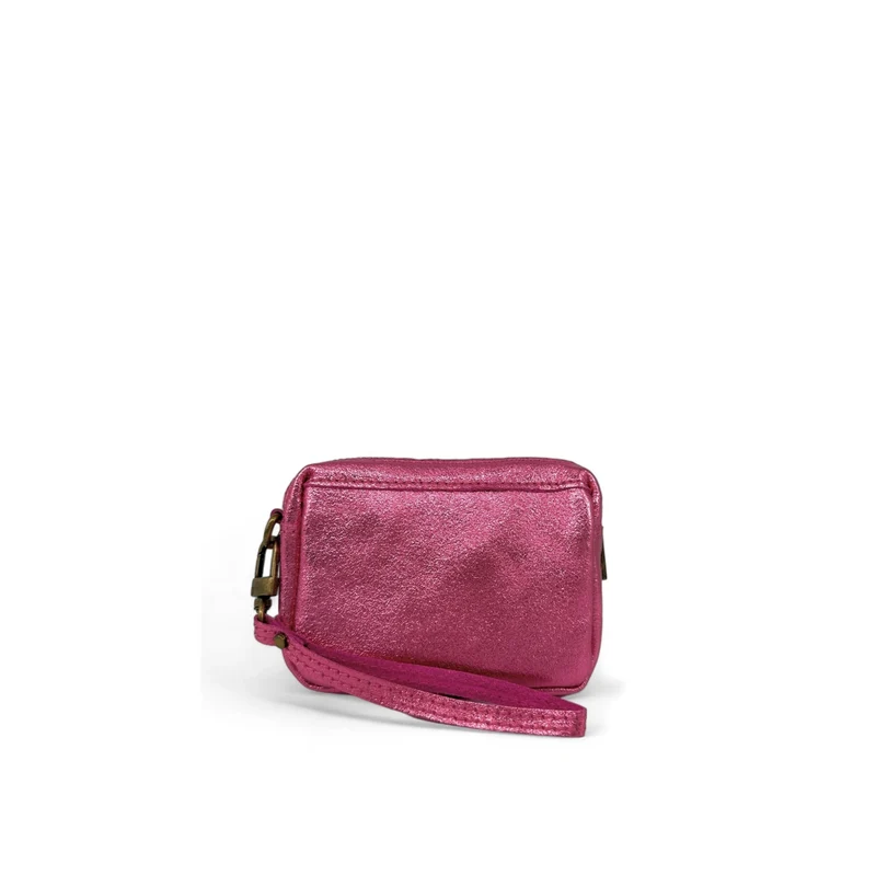 Porte-monnaie avec dragonne en cuir irisé CATCHY Rose néon