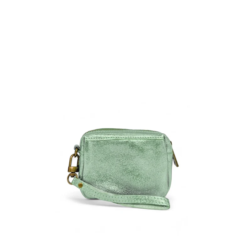 Porte-monnaie avec dragonne en cuir irisé CATCHY Menthe givrée