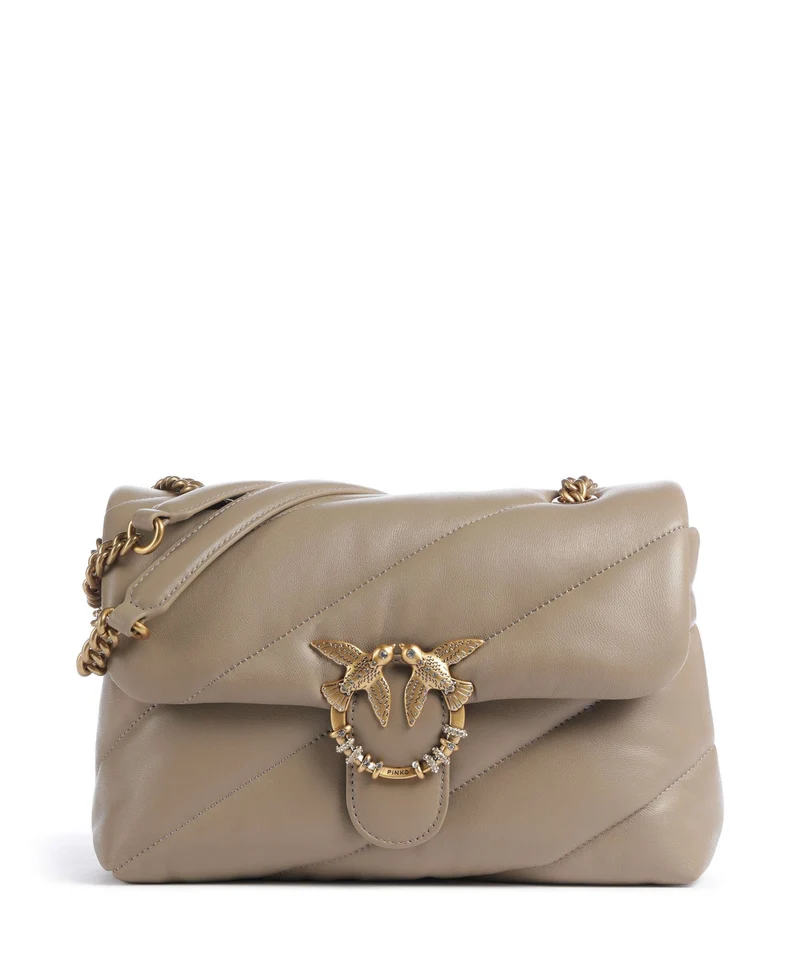 Pinko Love Puff Classic New Buckle Sac porté épaule grigio talpa/antique gold