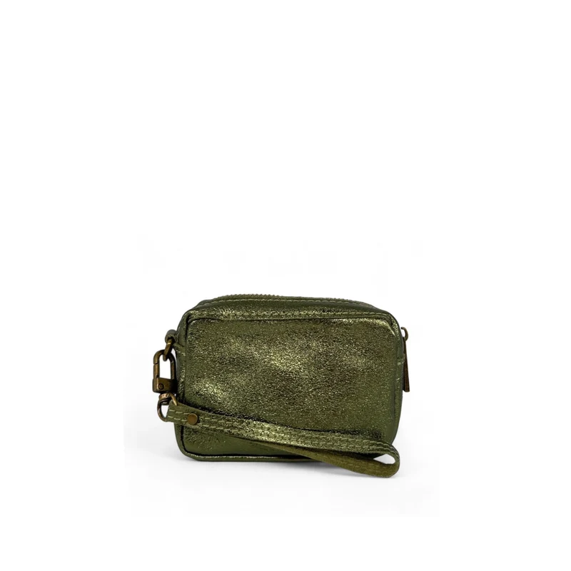 Porte-monnaie avec dragonne en cuir irisé CATCHY Vert kaki irisé