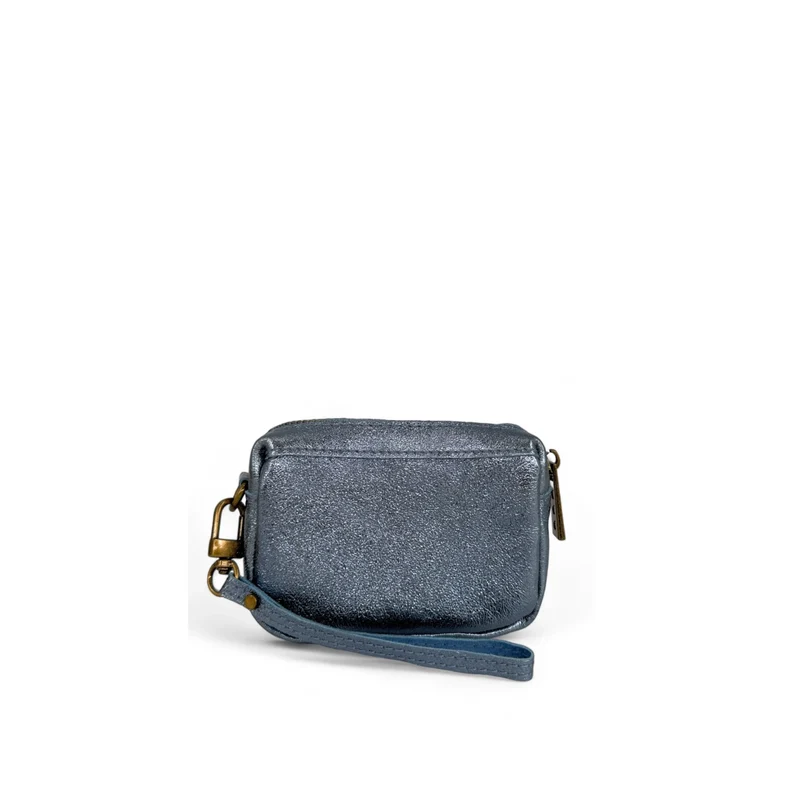 Porte-monnaie avec dragonne en cuir irisé CATCHY Bleu céleste