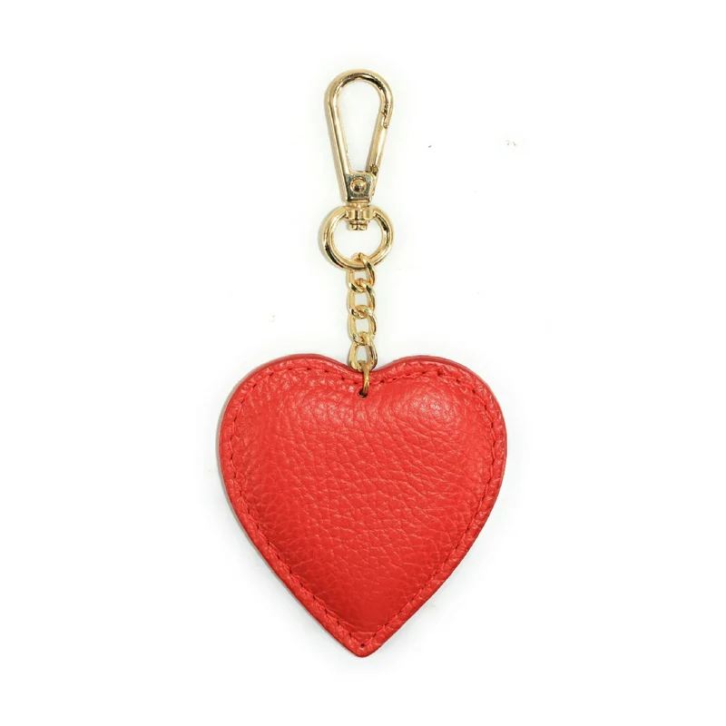 Porte-clés en cuir grainé COEUR Rouge garance
