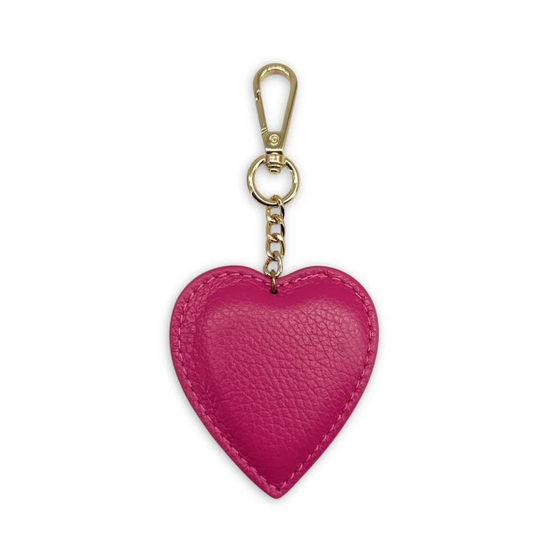 Porte-clés en cuir grainé COEUR Rose fuchsia