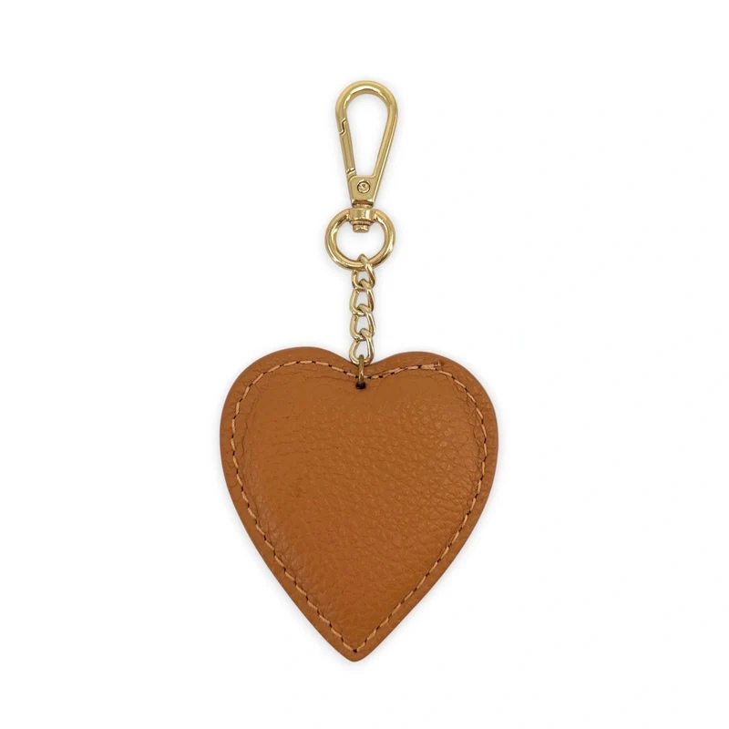 Porte-clés en cuir grainé COEUR Marron camel
