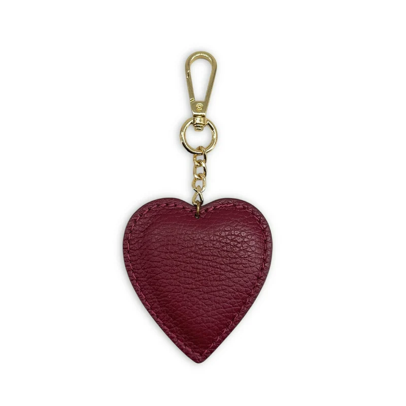 Porte-clés en cuir grainé COEUR Bordeaux
