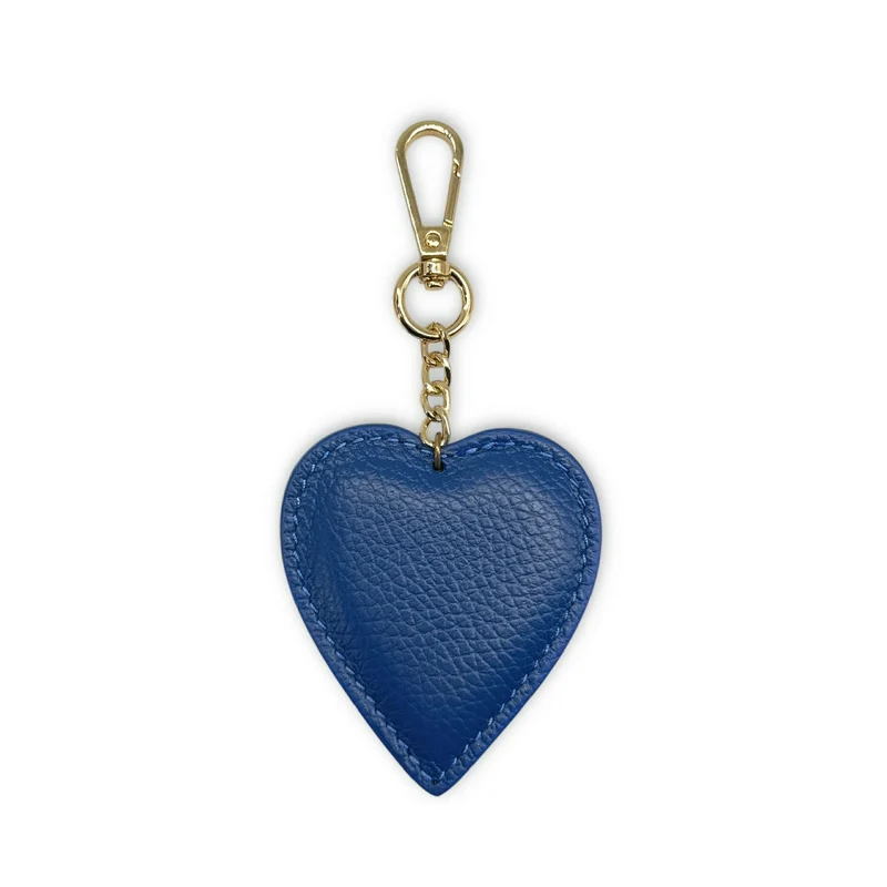Porte-clés en cuir grainé COEUR Bleu